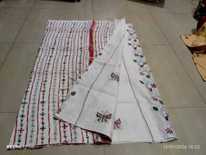 Elegant Embroidered White Saree