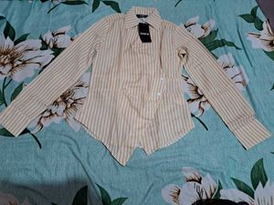 Shein Striped Button-Down handkerchief Cream Shirt