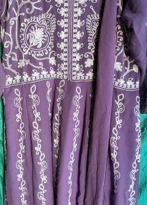 Elegant Purple Kurta Set with White Embroidery