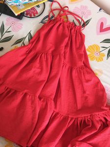 Vibrant Red Flowy Maxi Dress
