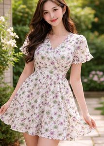Floral Print V-Neck Mini Dress