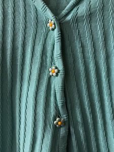 Green Button-Up Knit Top