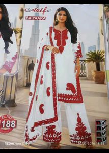 Elegant White & Red Kurta Set