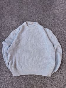 Light Blue Ribbed Knit Sweater