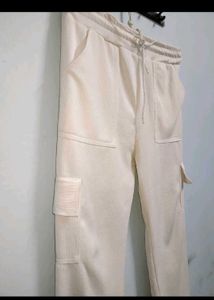 Cream Corduroy Cargo jeans pant white  beige