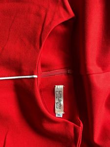 Elegant Red Sheath Dress with White Piping
