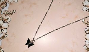 Delicate silver chain Black Butterfly Pendant Neck