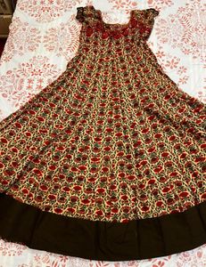 Red Floral Ethnic Anarkali Churidar Dupatta Set