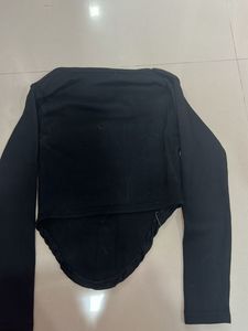 Black Ribbed Square Neck Long Sleeve Top