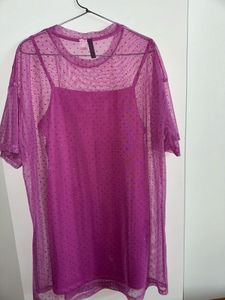 H&amp;M Sheer Mesh Overlay Dress with Slip