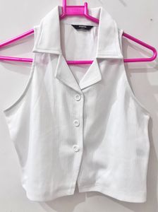 Sleek White Button-Up Sleeveless Top