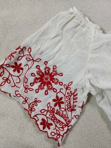 White Off-Shoulder Top with Red Embroidery