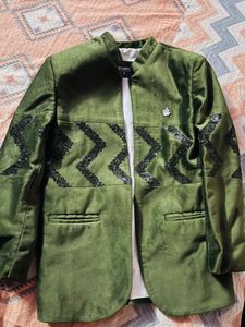 party wear Stylish Green Velvet Jacket 3 pic set