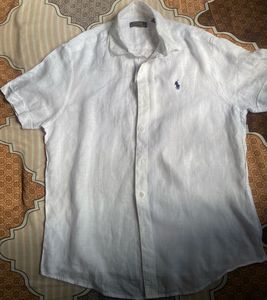 Men's White 100 % Linen Short Sleeve Shirt