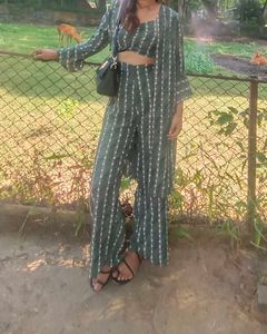 Green Printed Co-ord Set with Jacket