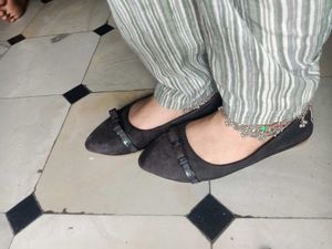 black flats and onion pink heels