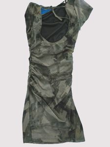 Unique Camouflage Print Ruched Dress