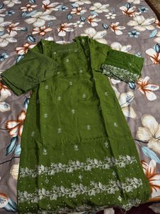 Olive Green Embroidered Kurta Set