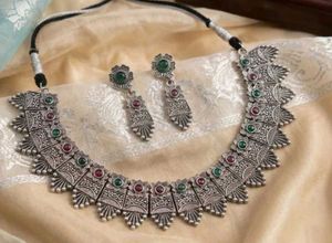 Oxidized Silver Necklace with Earrings