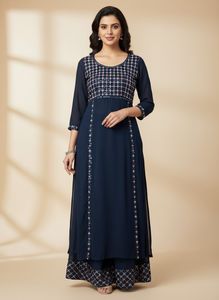 Embellished Navy Blue plazzo with long nayara cut