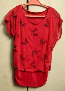 Red Butterfly Print Top