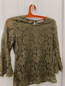 Olive Lace Bell Sleeve Top