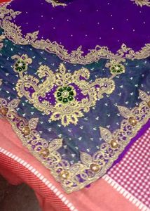 fully stone Hand work saree with blouse