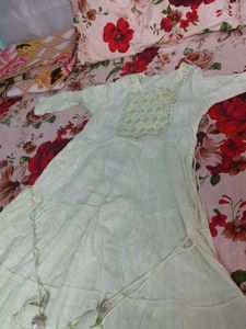 Elegant Mint Green Kurta with Embellished Neckline