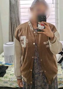 Trendy Brown &amp; White Varsity Jacket