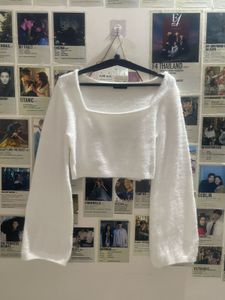 Fluffy White Crop Top