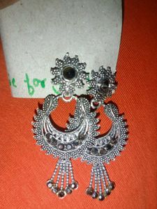 Bohemian Oxidised Silver Jhumka Earrings