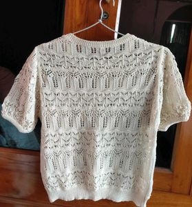 Cream Cable Knit Short Sleeve Top