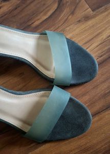 Green Suede Ankle Strap Block Heels