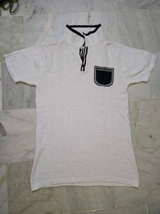 Men's White Textured Polo T-Shirt
