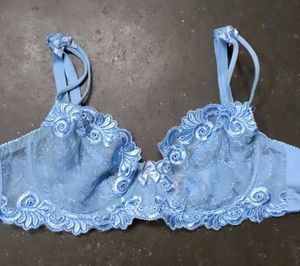 Lace Trimmed Blue Bra