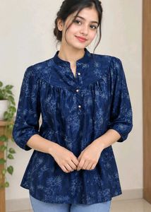 Elegant Blue Floral Print Kurta