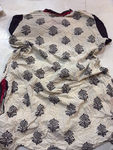 Cream and Black Block Print Kurta