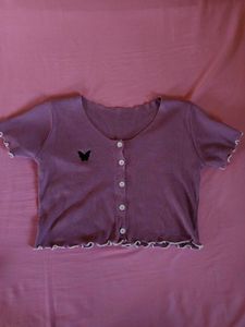 Cute Butterfly Button-Up Cropped Top