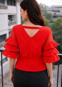 Cute Meow Cat Ruffle Sleeve Top