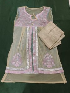 Neted Frock With silwer Block Print