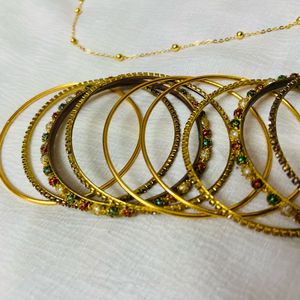 Golden Bangles and Necklace Set💫