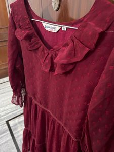 Burgundy Ruffled Tiered Dress