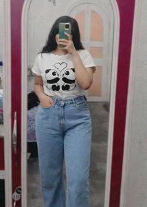 Cute Panda white girly crop top