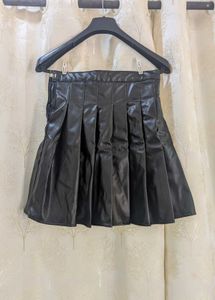 Black Pleated Leather Skirt