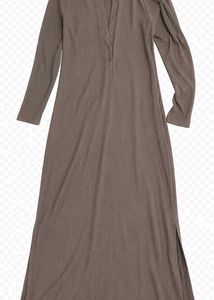 Women's Ribbed Polo Collar Maxi Dress with Side Sl