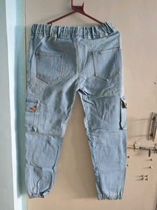 Distressed Light Wash Cargo Jeans
