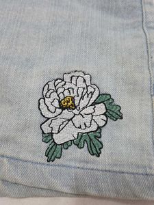 Light Wash Denim Shorts with Floral Embroidery