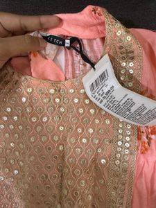 Elegant Peach Floral Sequins Kurta