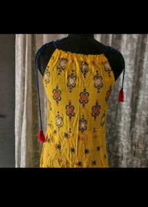 Yellow Floral Print Tassel Dress