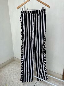 Striped Ruffle Detail Slit Pants